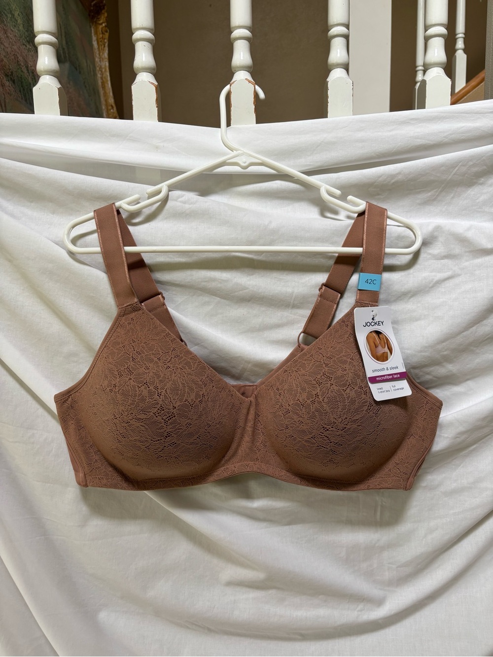New Jockey Brown Full Coverage Smooth Lace T Shirt Bra 42C ~
